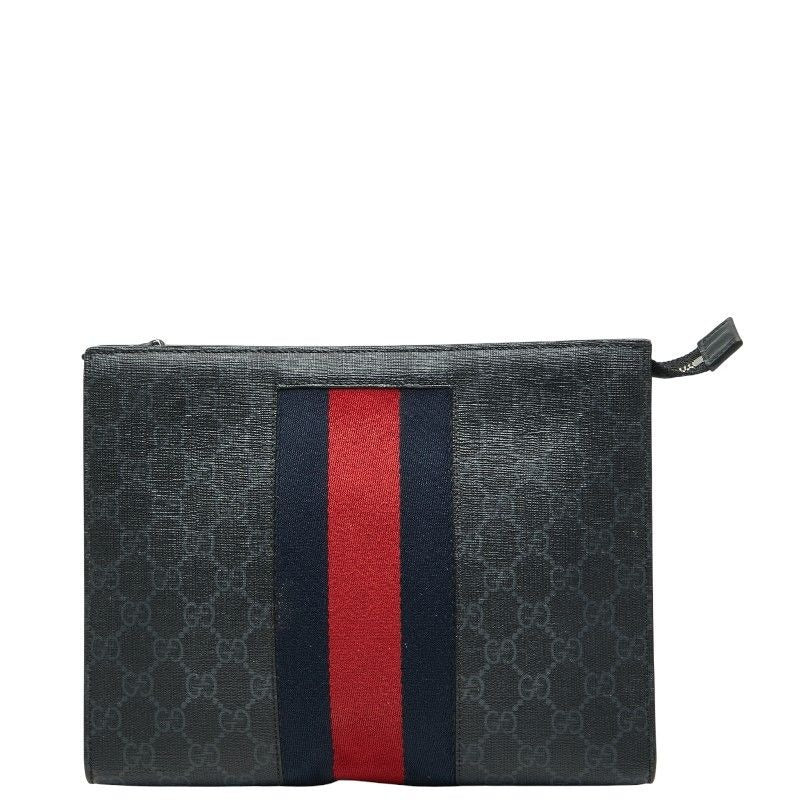 Gucci GG Supreme Sherry Line Clutch Bag Second Black Multicolor