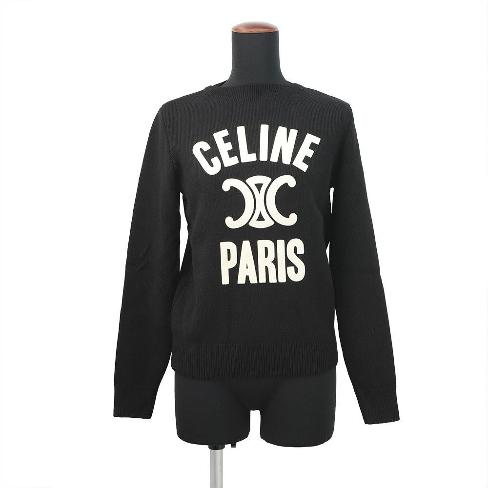 Celine Knit Triomphe Bottom Neck Sweater XS Black Off-white