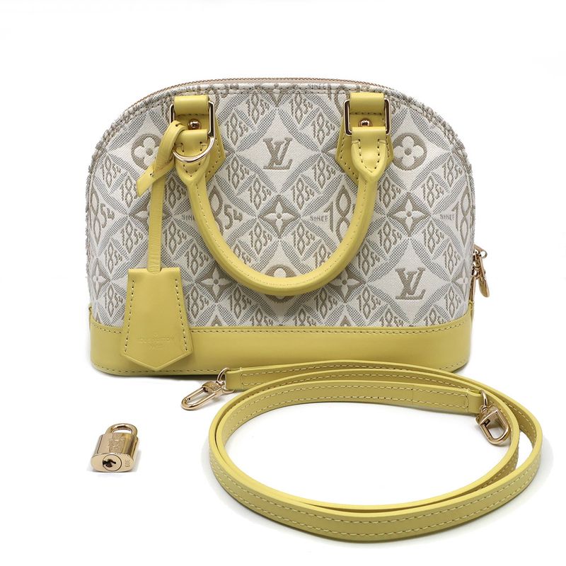 Louis Vuitton Alma BB M53476 Canvas Leather Light Gray Yellow Handbag