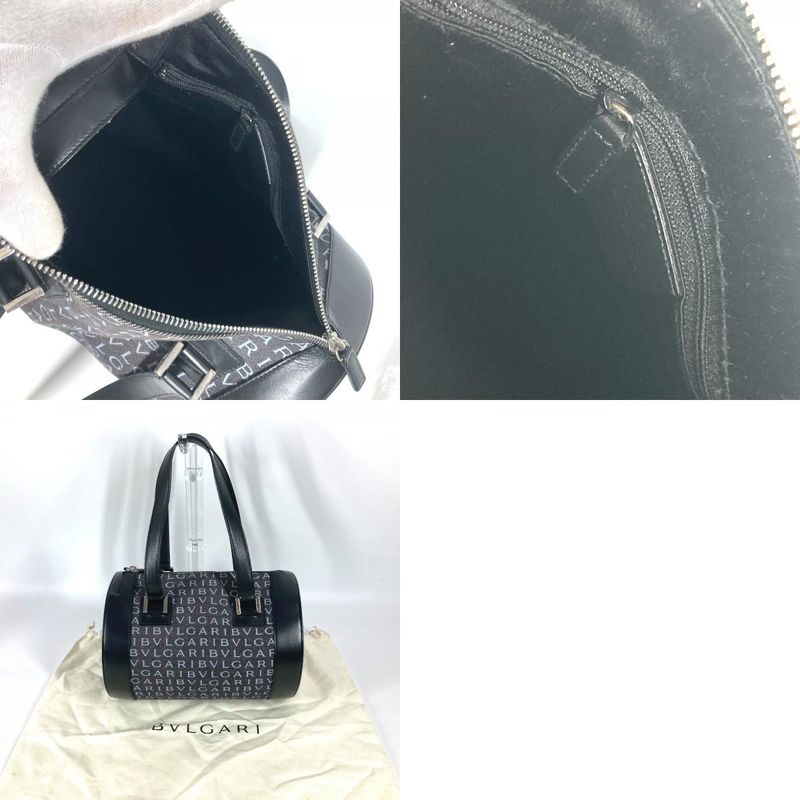Bvlgari Handbag Logomania Drum Tube Shape Denim Black