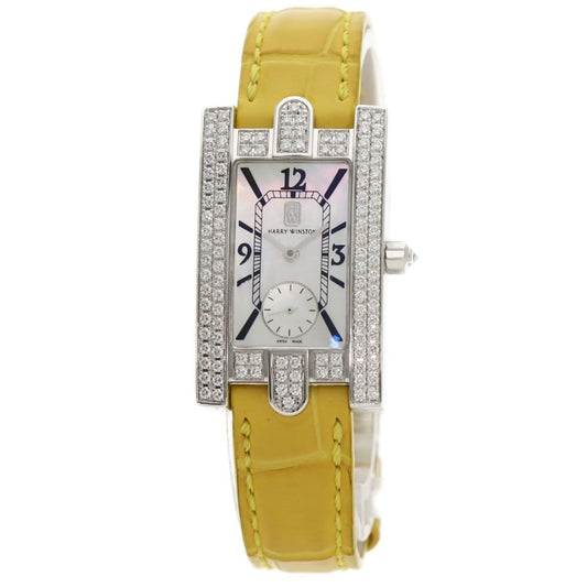 Harry Winston Avenue Classic Watch 18K White Gold Leather