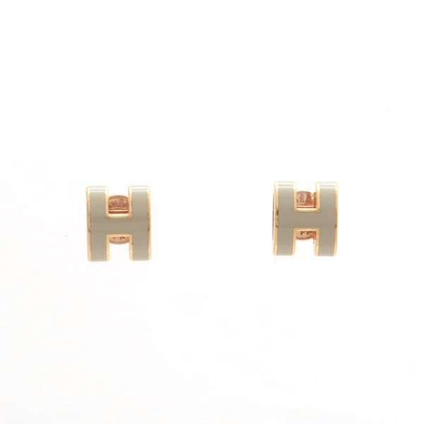 Hermes Pop Ash Mini Earrings PG Pink Gold X Marron Glace With Box Rose Gold Pop