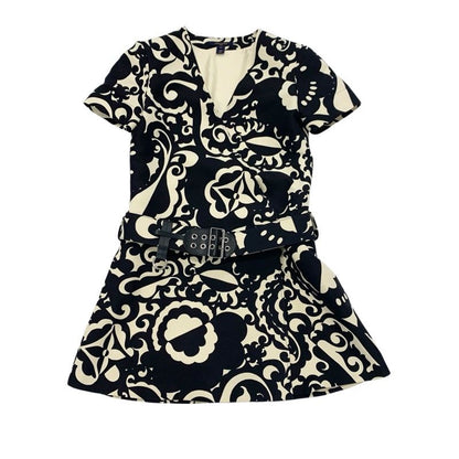 Louis Vuitton Dress Wool Ivory Black Monogram Flower Belt