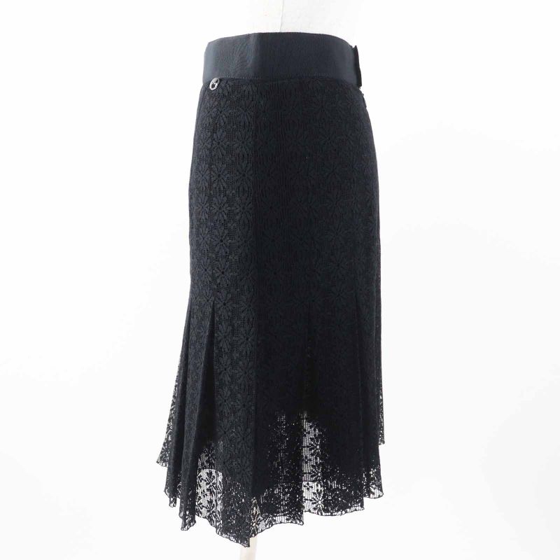 CHANEL P51456 Cutworker With Coco Plaque Plate Cles Leath Pleated Skirt Black