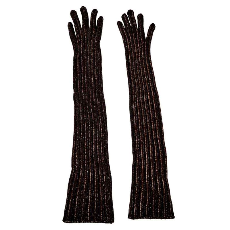 Prada Long Gloves Brown Orange Lamé Gloves S Ladies Women