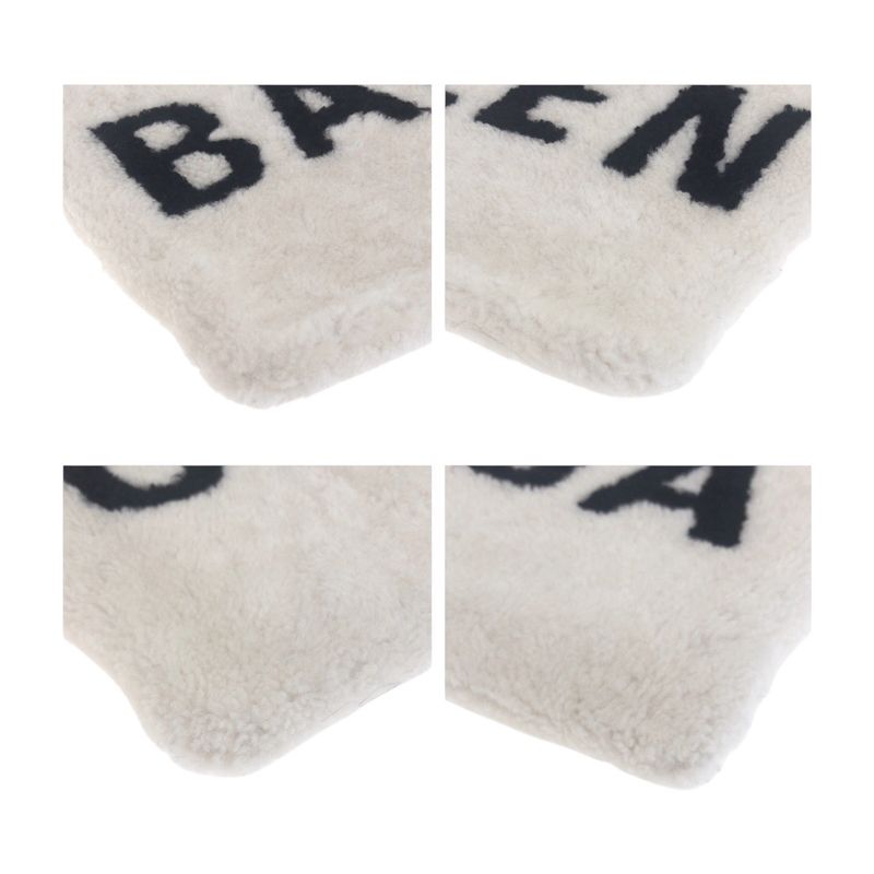Balenciaga Shearling Logo White Silver Hardware Mouton 492681 Clutch Bag