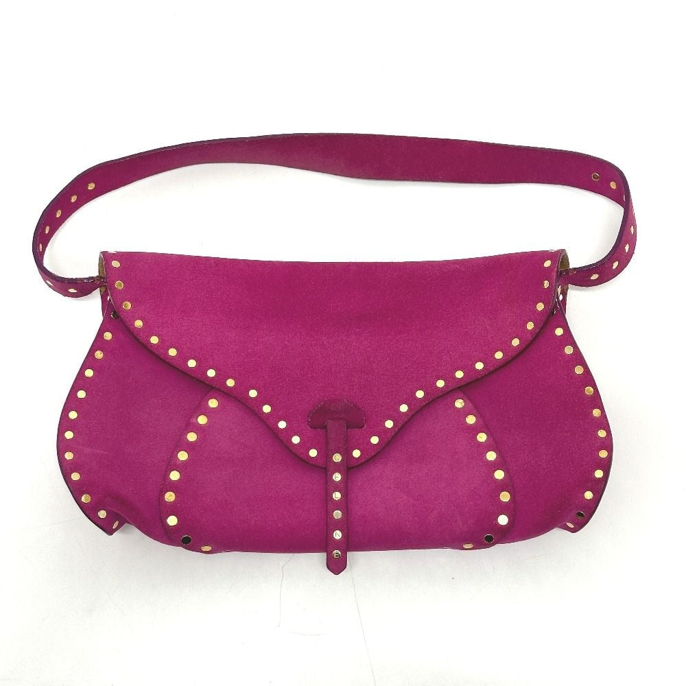Celine Shoulder Bag Studded Suede Pink