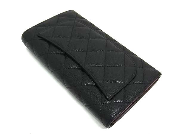 Chanel Coco Marc Matelasse Caviar Leather Trifold Long Wallet Women's Black