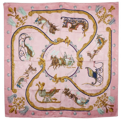 Hermes Carré 90 Plumes Et Grelots Plumes And Bells Silk Pink Women's Scarf