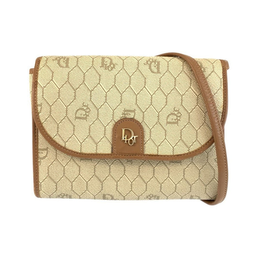 Dior Vintage Beige Brown Gold Leather Shoulder Bag Pochette