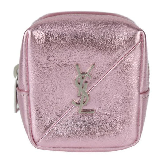 Saint Laurent Paris Jamie Cube Pouch Key Holder Leather Metallic Pink
