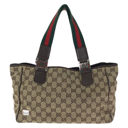 Gucci Sherry Line Beige Brown Silver GG Canvas Leather Tote Shoulder Bag