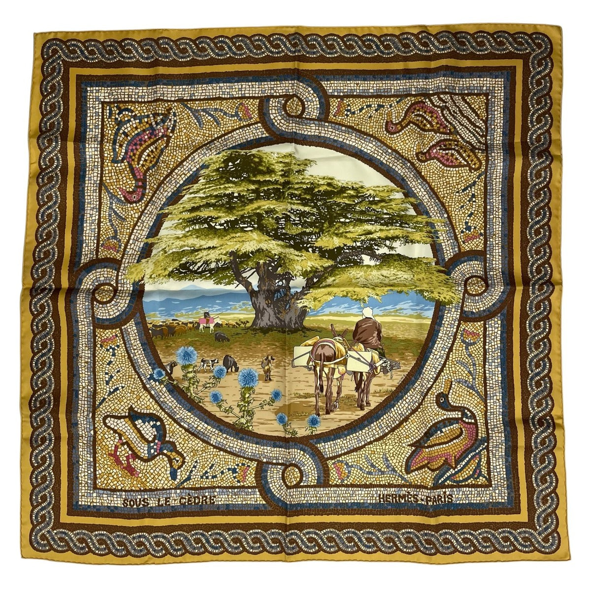 Hermes Scarf Silk Carre 90 Under the Cedar Sous le Cedre Yellow — view 2