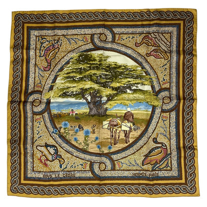 Hermes Scarf Silk Carre 90 Under the Cedar Sous le Cedre Yellow — view 2