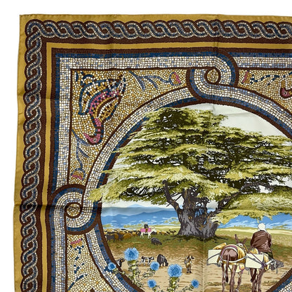 Hermes Scarf Silk Carre 90 Under the Cedar Sous le Cedre Yellow — view 3