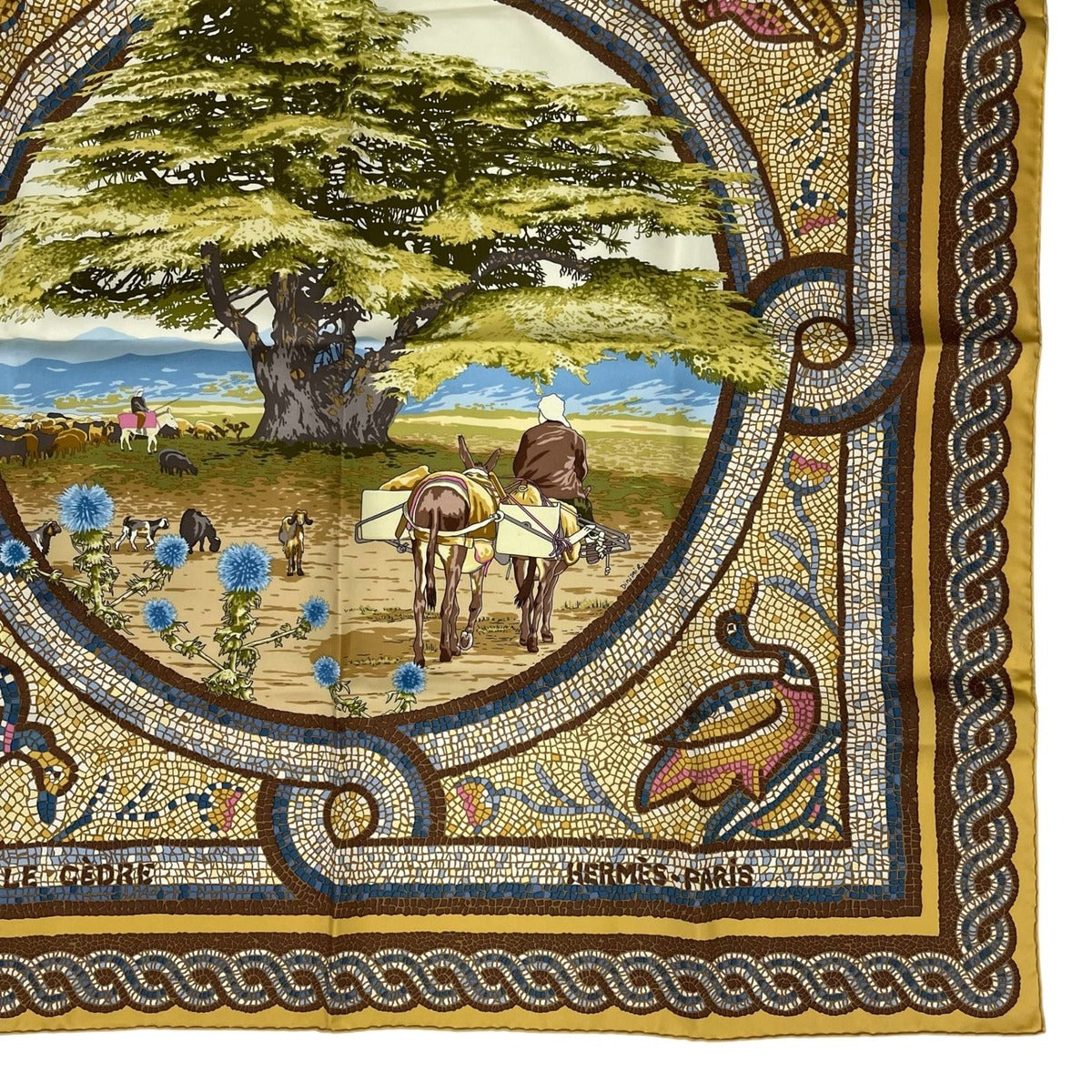 Hermes Scarf Silk Carre 90 Under the Cedar Sous le Cedre Yellow — view 6