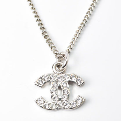 Chanel Necklace Pendant Rhinestone Silver White