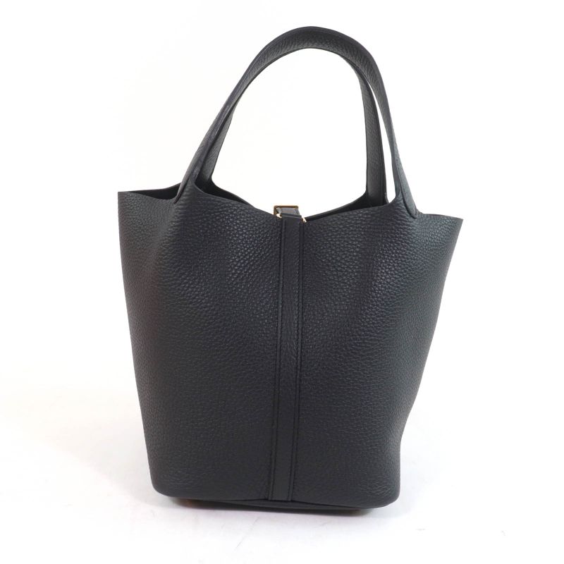 Hermes Picotin Lock MM Black Taurillon Clemence Gold Hardware Handbag Engraved
