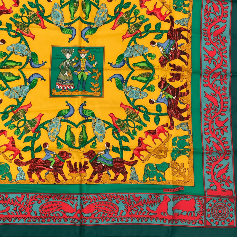 Hermes Early America Early America Carre 90 Scarf Green Multicolor Silk