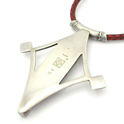 Hermes Necklace Touareg Leather Red×brown×silver