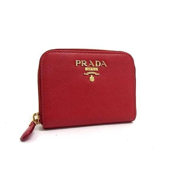Prada Saffiano Leather Zip Around Coin Purse Card Case Red