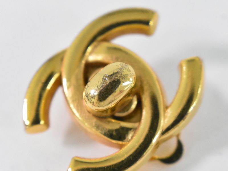 Authentic Chanel Coco Mark Turnlock Earrings GP Gold Plated Coco Mark Accessorie