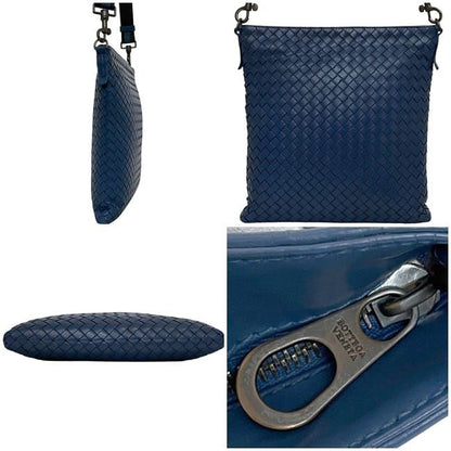 Bottega Veneta Shoulder Bag Blue Intrecciato Excellent Condition Leather
