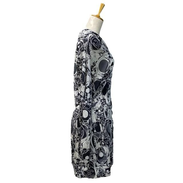 Chanel Dress Long Sleeves Total Pattern Coco Mark Silk Black [size 38] 08P