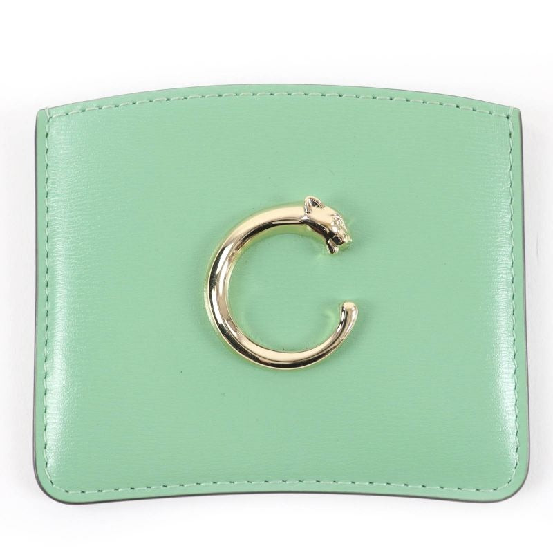 Cartier Card Holder Panther C Grain Calfskin Seji Green Case Gold Hardware