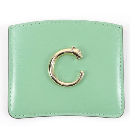 Cartier Card Holder Panther C Grain Calfskin Seji Green Case Gold Hardware