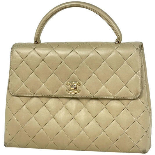 Chanel CC Logo Handbag Quilted Leather Beige