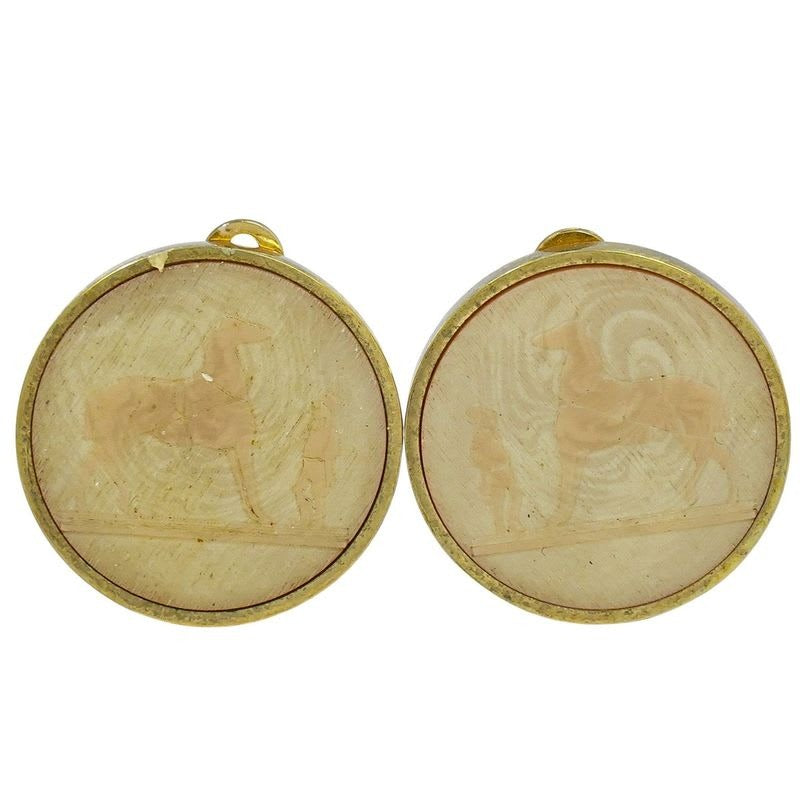 Hermes Corozo Earrings GP Gold Plated Beige Accessory Jewelry