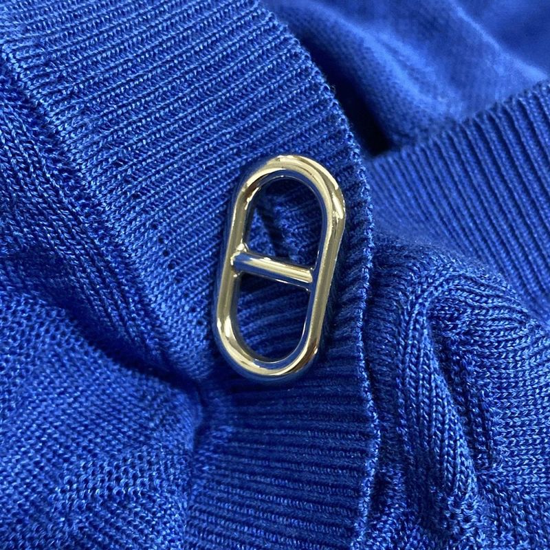 Hermes Cardigan Size 42 L Women - 4e2730dc Blue Long Sleeves Silk Blend/chaine