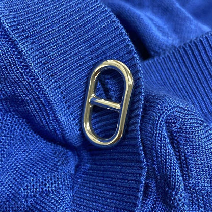 Hermes Cardigan Size 42 L Women - 4e2730dc Blue Long Sleeves Silk Blend/chaine