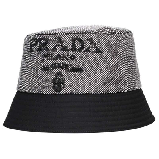 Prada 2hc137 Silver Stone Logo Nylon Bucket Hat Women's L
