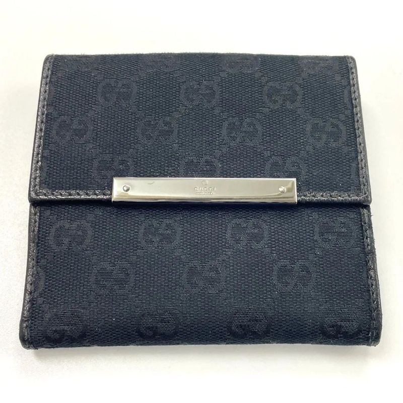 Gucci GG Canvas Leather Compact Wallet Bifold Wallet Double Hook 112664 Navy