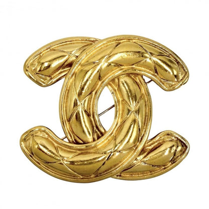 Chanel Brooch Quilted CC Logo Vintage Gold Plated