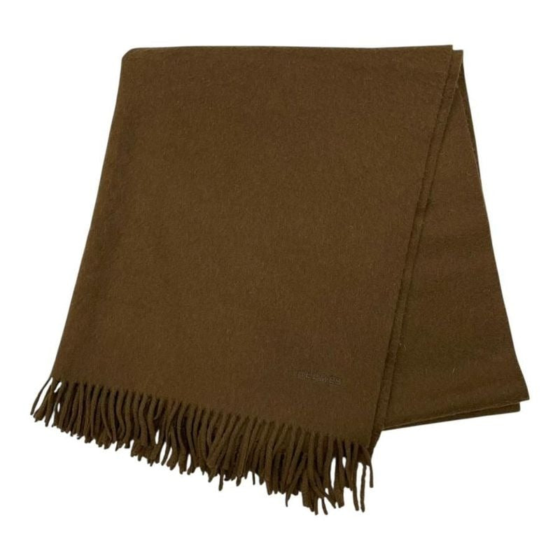 Hermes Muffler Fringe Cashmere Logo Brown Scarf