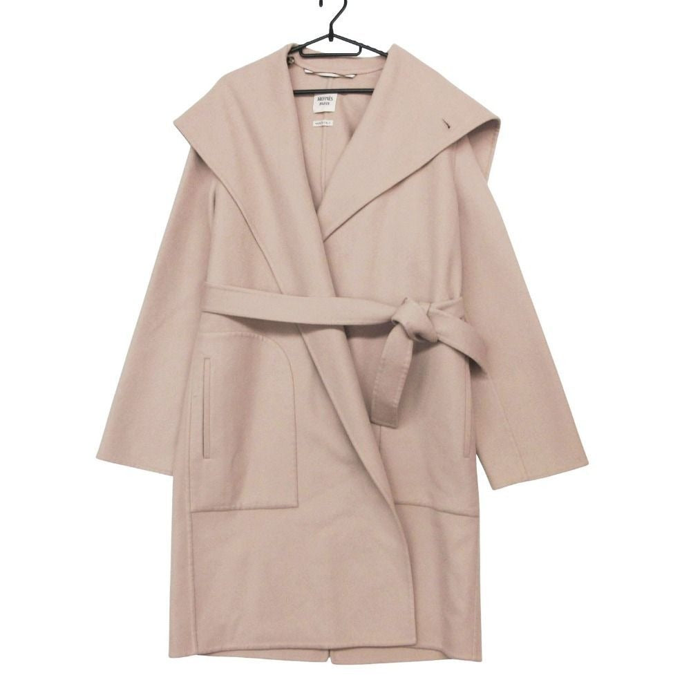 Hermes Cashmere Double Face Light Coat Outer with Belt 36 S Long Pink