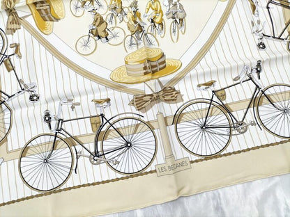 Hermes Scarf Carré 90 LES Becanes Bicycle Motif 100% Silk