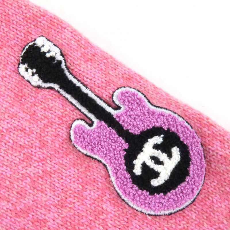 CHANEL P77562 98% Cashmere Coco Mark Guitar Patch Crewneck Long Sleeve Knit