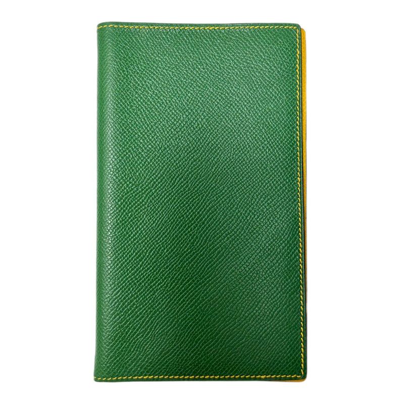 Hermes Notebook Cover Agenda Vision Calf Green Yellow with Initial