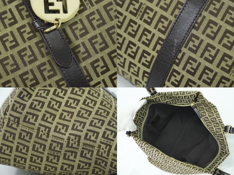 Authentic Fendi Zucchino Shoulder Bag Tote Canvas Beige Brown 8bh215 Zucchino