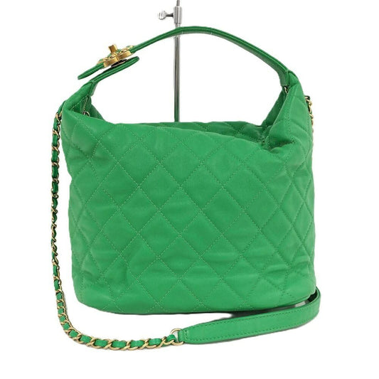 Chanel Hobo 2-Way Shoulder Bag Quilted Lambskin Leather Green