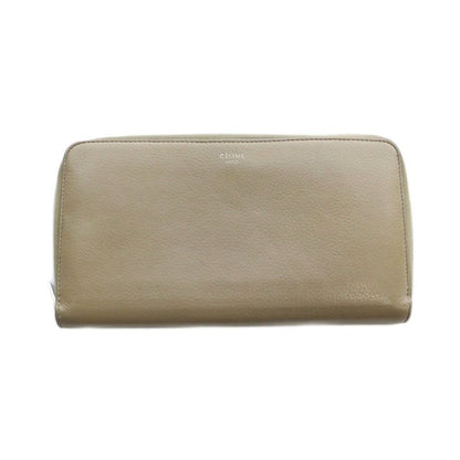 Celine Long Wallet Leather Logo Zip Around Beige MQ