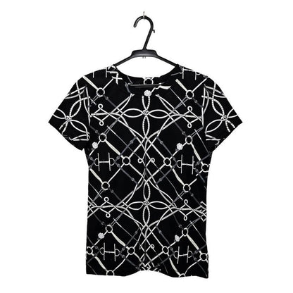 Hermes T-Shirt Perfect Course Black White Size 34 Cotton Short Sleeve
