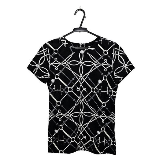 Hermes T-Shirt Perfect Course Black White Size 34 Cotton Short Sleeve