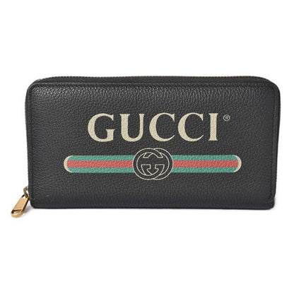 Gucci Long Wallet Vintage Logo Print Black