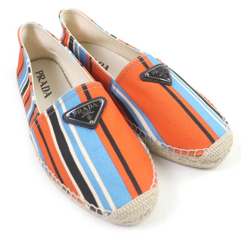 Prada 2de136 Stripe Triangle Logo Triangle Plate Espadrilles Slip-on Orange 8