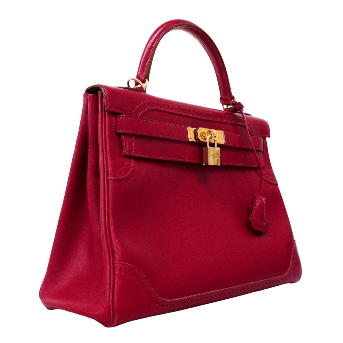 Hermes Handbag Kelly 32 Ghillies Tadelakt Ruby Gold 2-Way — view 2